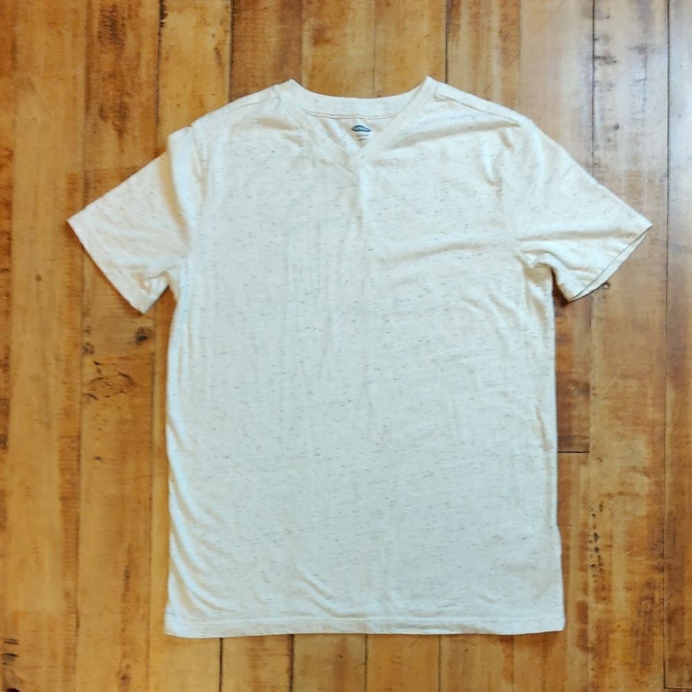 Old Navy Speckled Cream Short Sleeve Tee Shirt size 14 to 16 Cotton XL V Neck